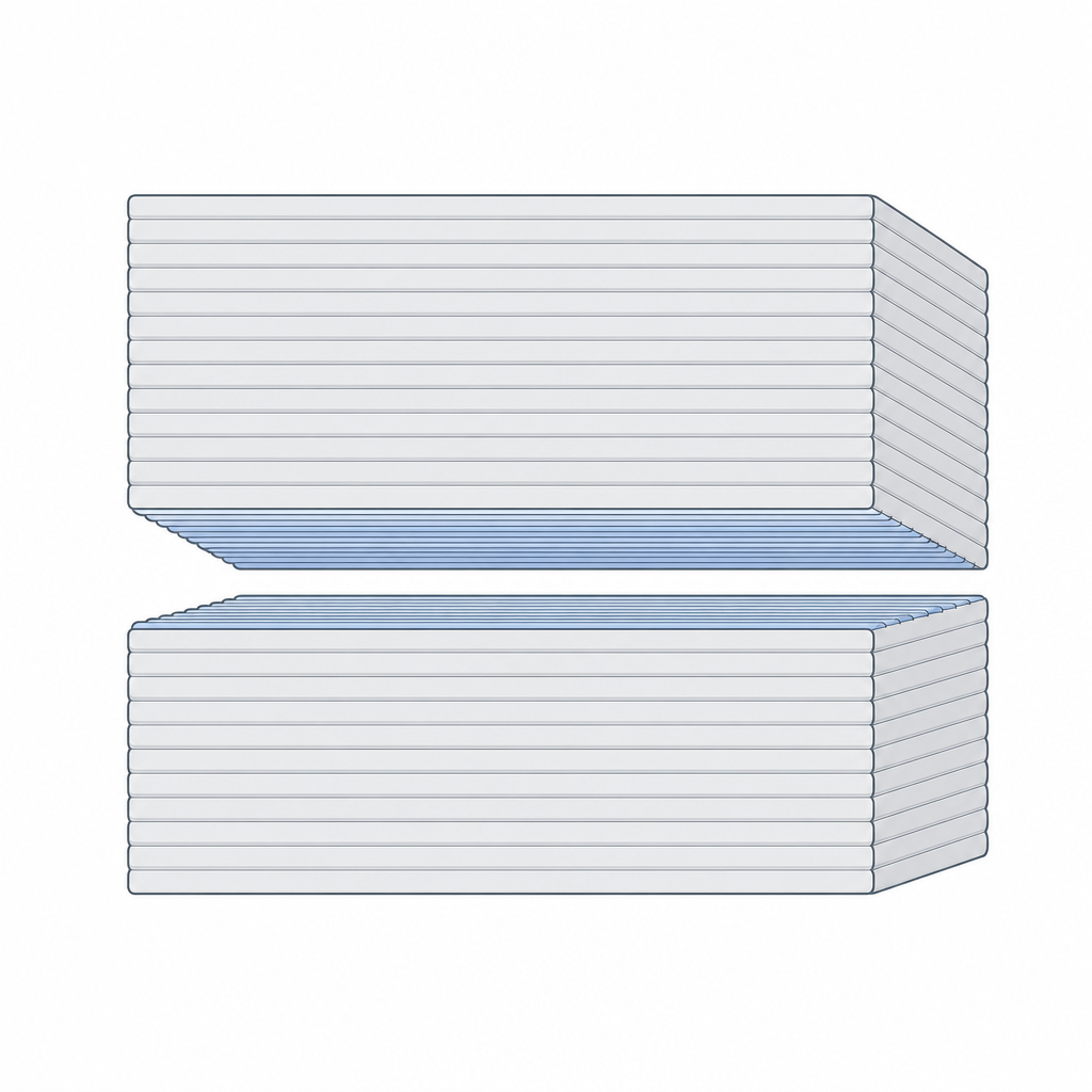 A printed bar snapped cleanly along one layer line, the fracture face showing the bead pattern