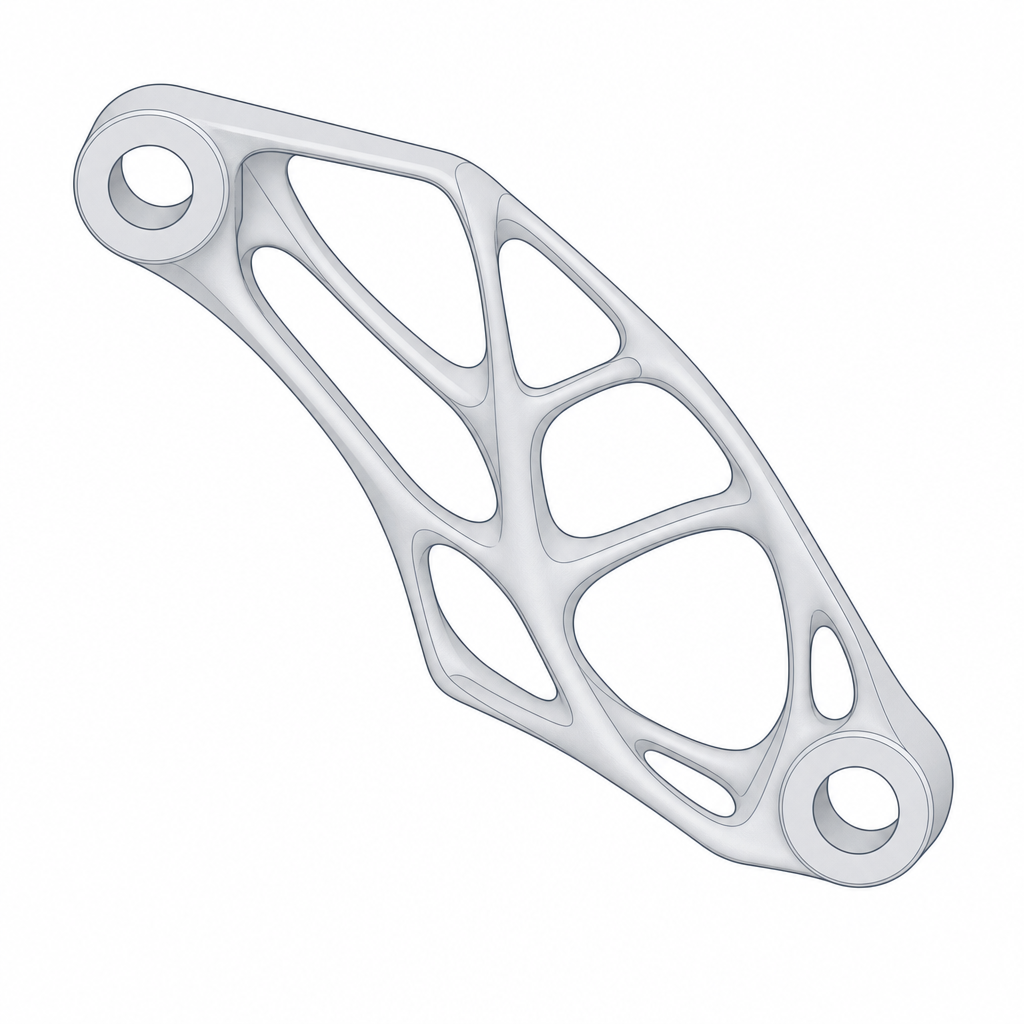 A topology-optimised bracket with material only along the load paths between its mounts