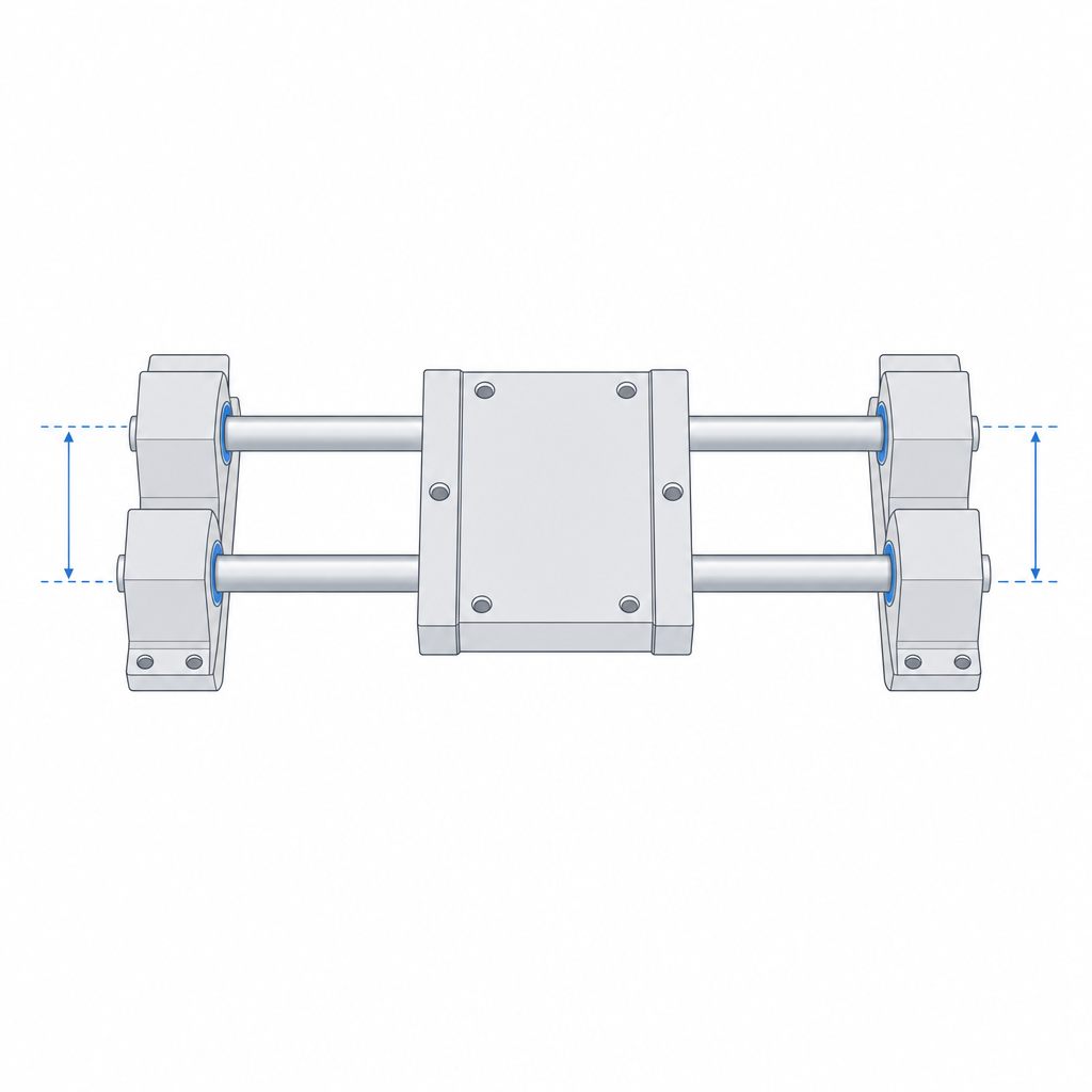 Section of the rod inside the bushing with two parallel rods, where parallelism is the critical dimension