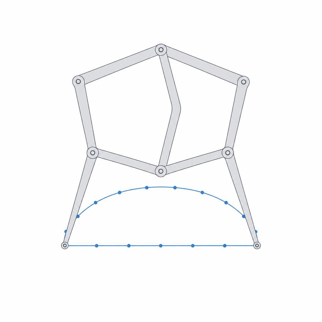The isolated foot path marking the straight horizontal stance phase and the arcing swing phase