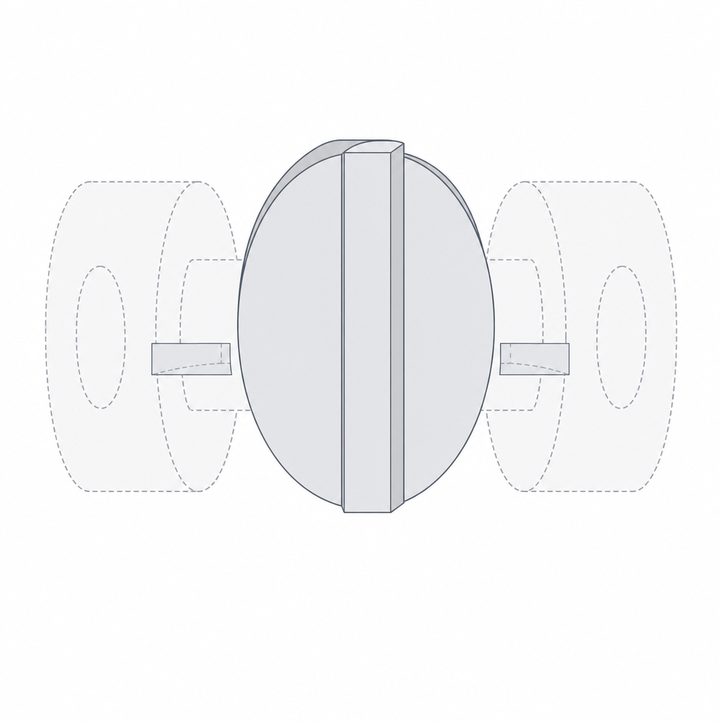 Front view of the Oldham disc with its two perpendicular keys in the slots, decomposing the parallel offset