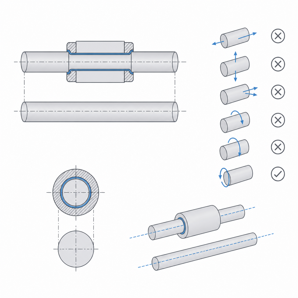 Section of the rod inside the bushing with two parallel rods, where parallelism is the critical dimension