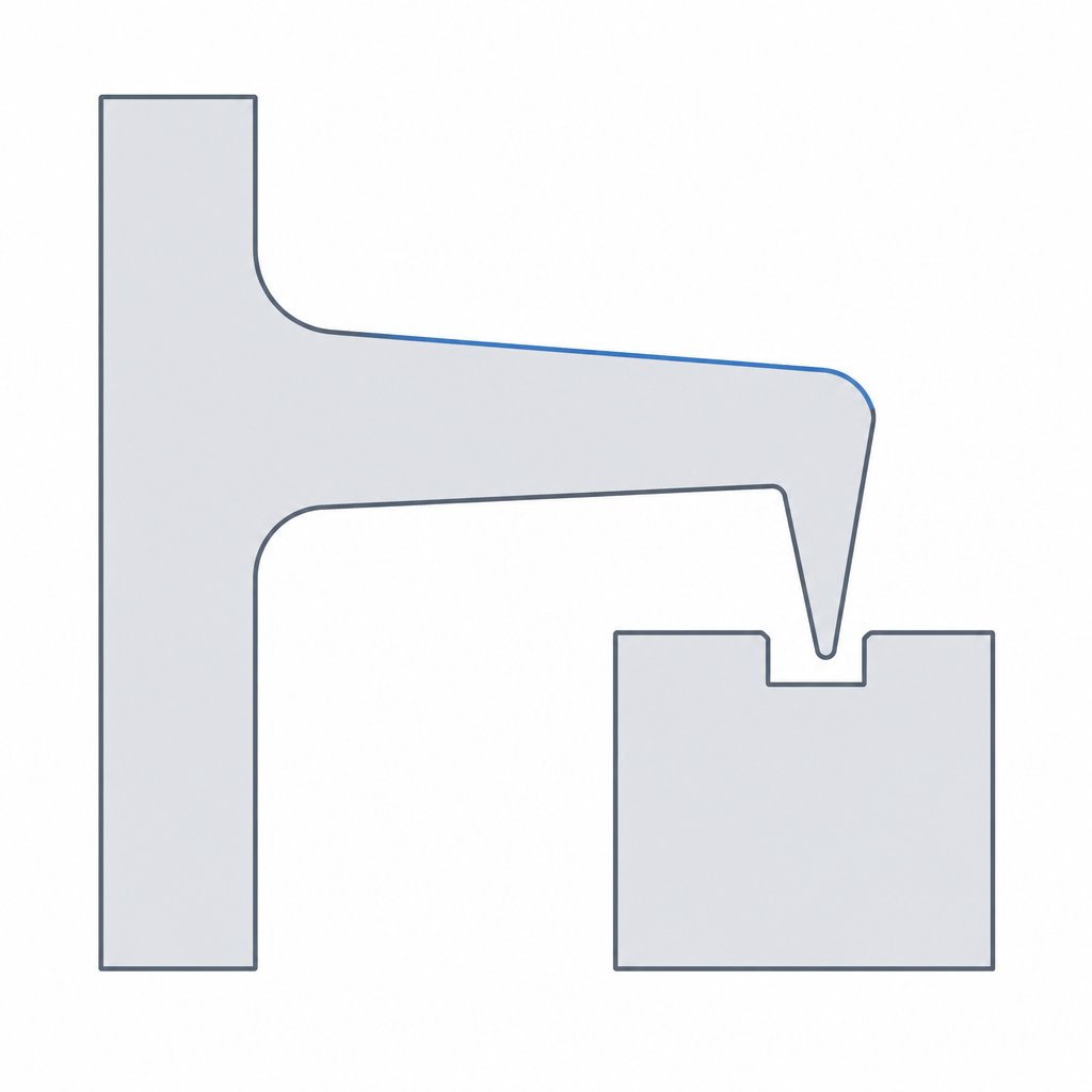 Section through the root of a 45-degree snap showing the fillet radius and the entry ramp versus the exit counter-ramp