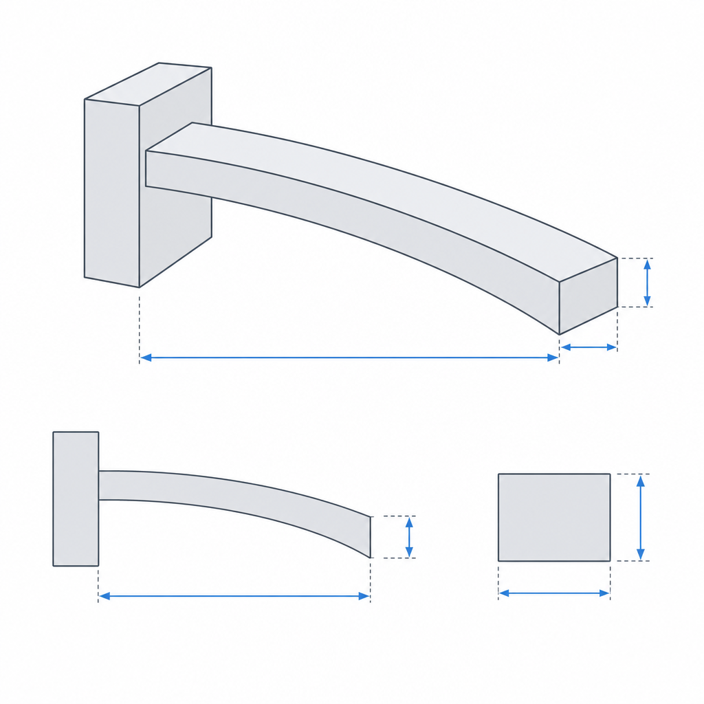 El voladizo flexionado con la seccion rectangular senalando el canto en flexion frente al ancho