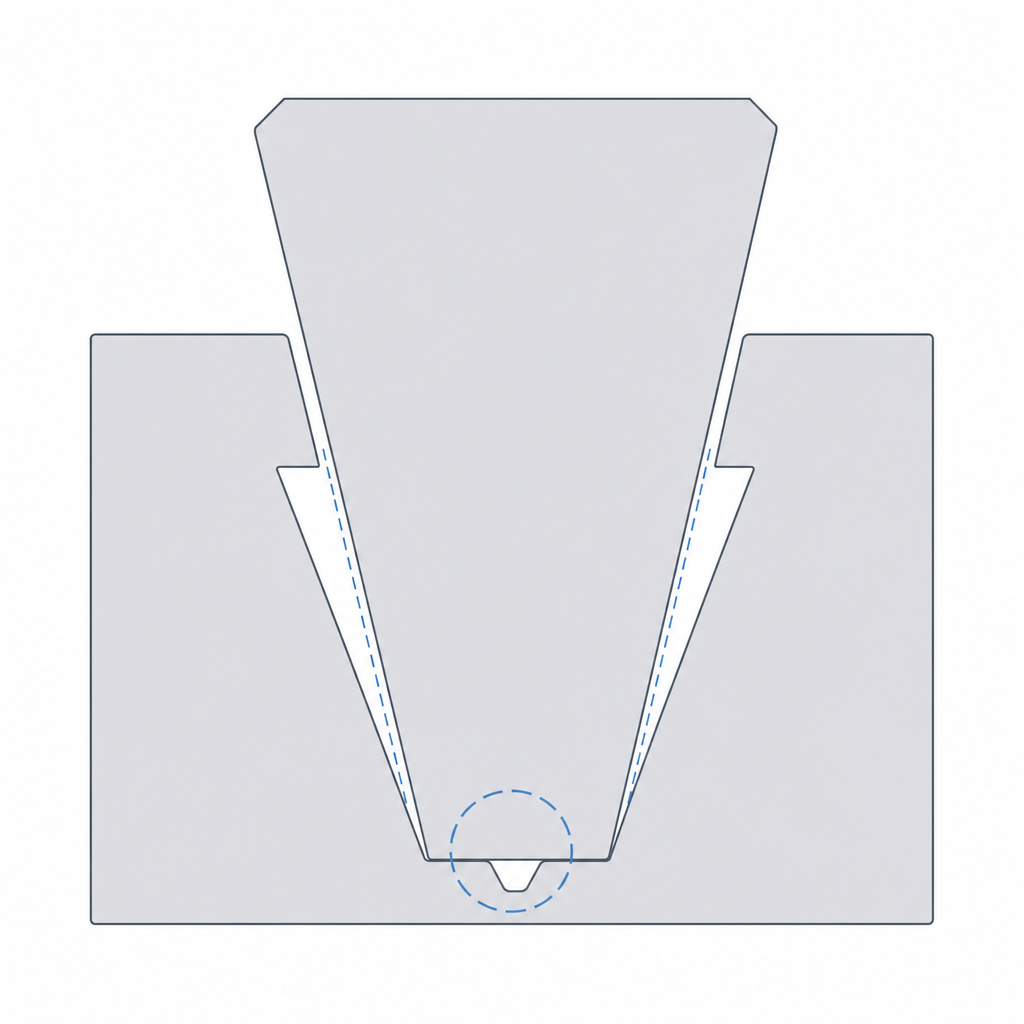 Corte del perfil trapezoidal con el alivio en el vertice y la holgura entre flancos